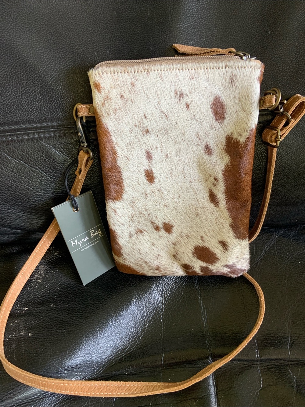 Myra Bag Brown & White Cowhide Crossbody Messenger